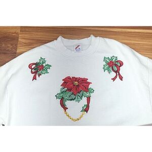 Vintage 80s Tacky Puffy Paint Ugly Christmas Sweater Sweatshirt Jerzees XL White